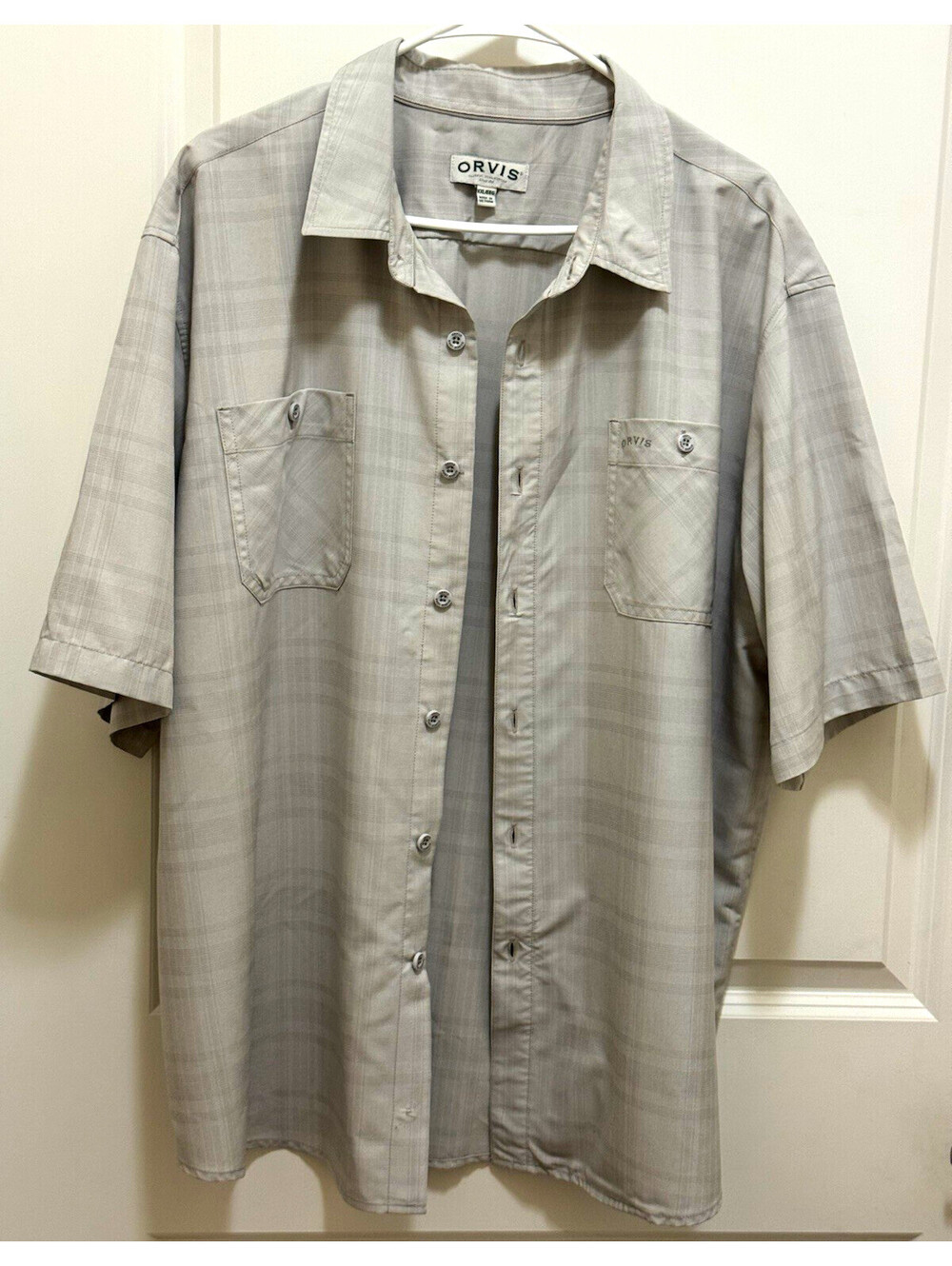 Orvis Men’s XXL Short Sleeve Button Up Shirt Gray Plaid 2 Pocket Classic Outdoor